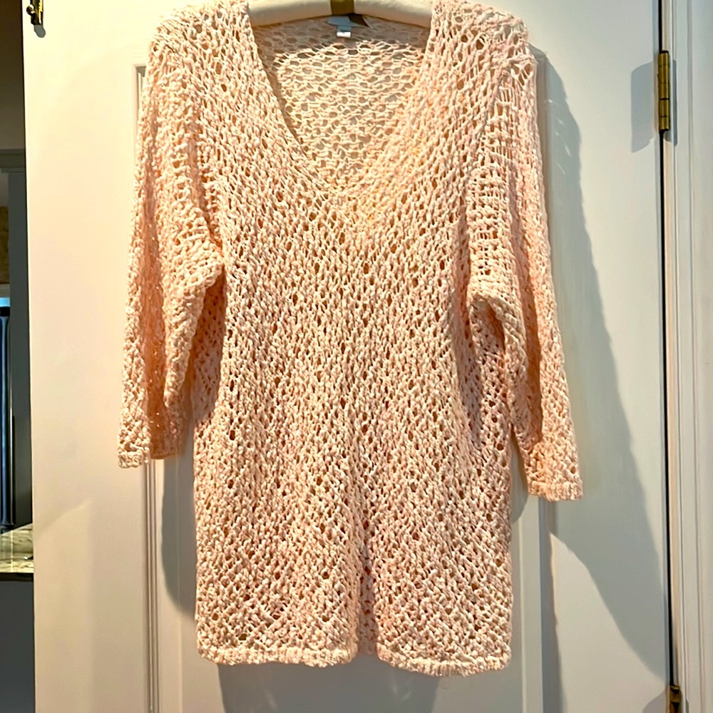 JJill 100% cotton open weave sweater.  Peach color. Hand wash, lay flat to dry.